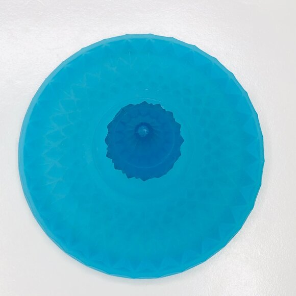 Vintage Indiana Glass Satin Mist Blue Diamond Point Candy Wedding Box Compote - Picture 8 of 14